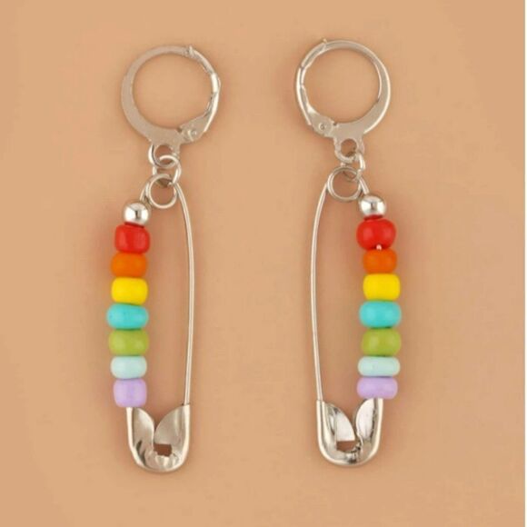 5/$25 Gay Pride LGBTQI Safety Pin Beaded Earrings - Picture 3 of 8